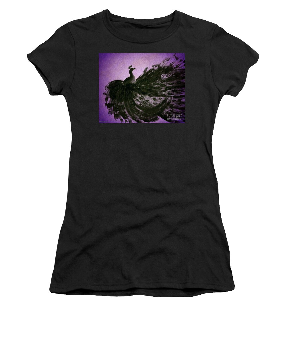 Dancing Peacock Vivid Purple Women's T-Shirt featuring the digital art DANCING PEACOCK vivid purple by Anita Lewis