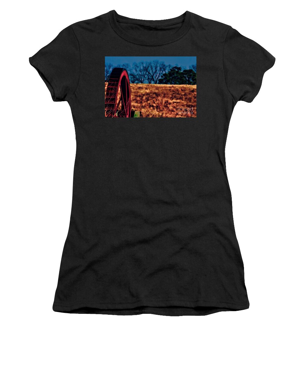 Landscape Women's T-Shirt featuring the photograph Dawn and the Water Wheel by Lesa Fine