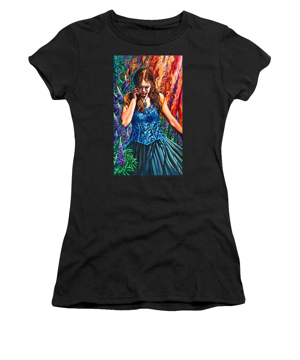 Blue Women's T-Shirt featuring the painting Decisions Were Made... by Greg Skrtic