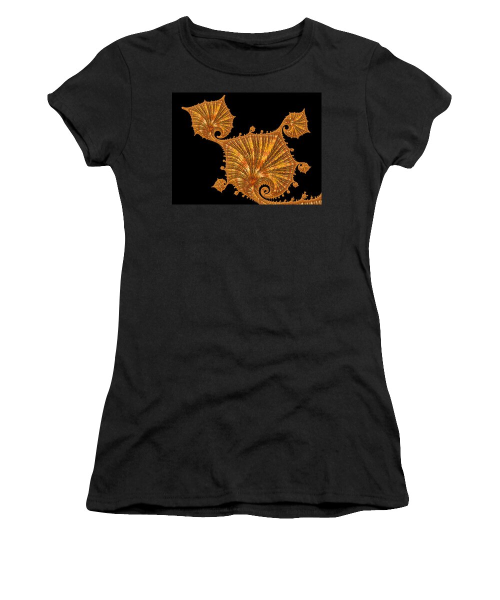Gold Women's T-Shirt featuring the digital art Decorative golden floral fractal leaves by Matthias Hauser