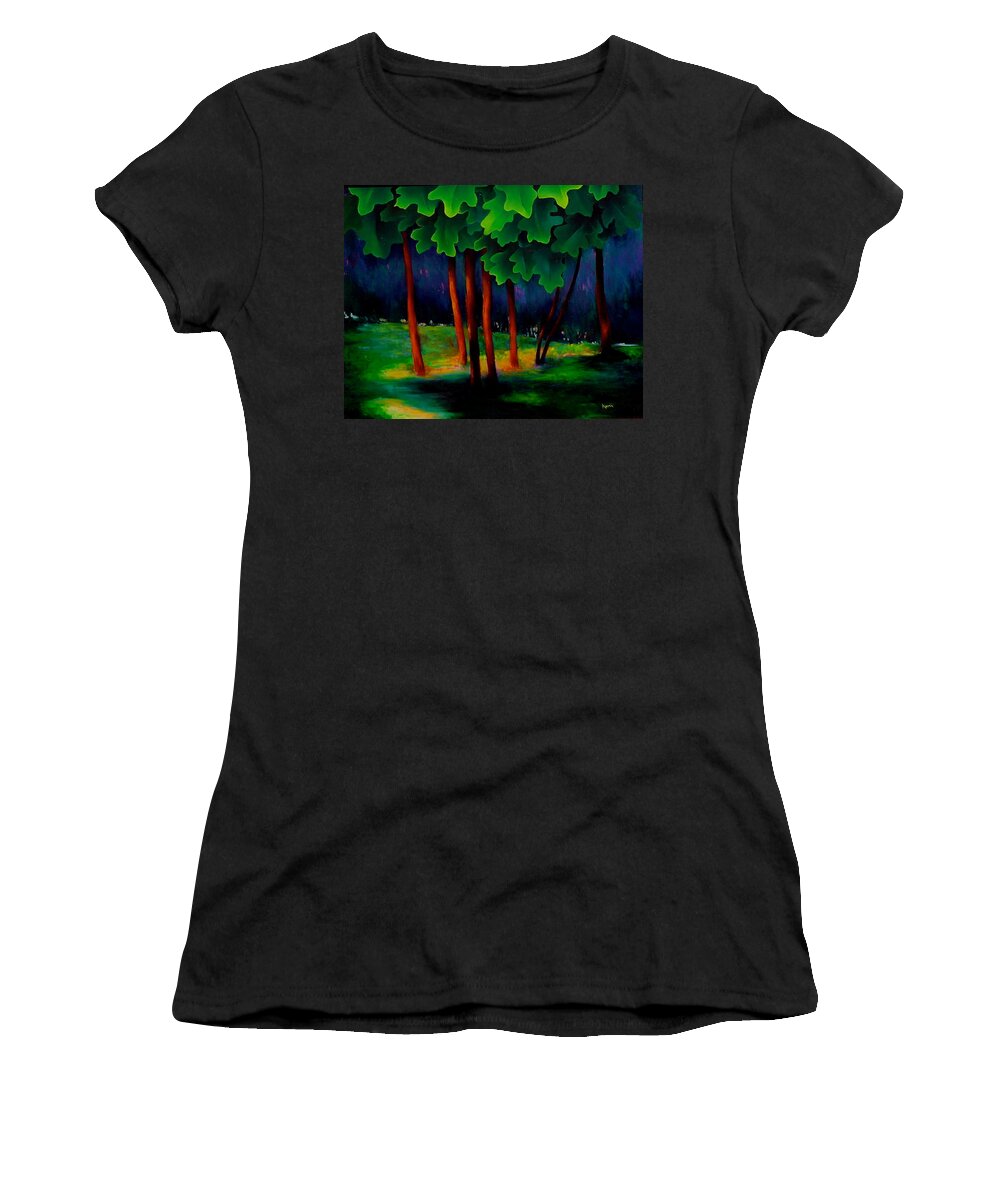 Landscape Women's T-Shirt featuring the painting Deep Shadows by Karin Eisermann