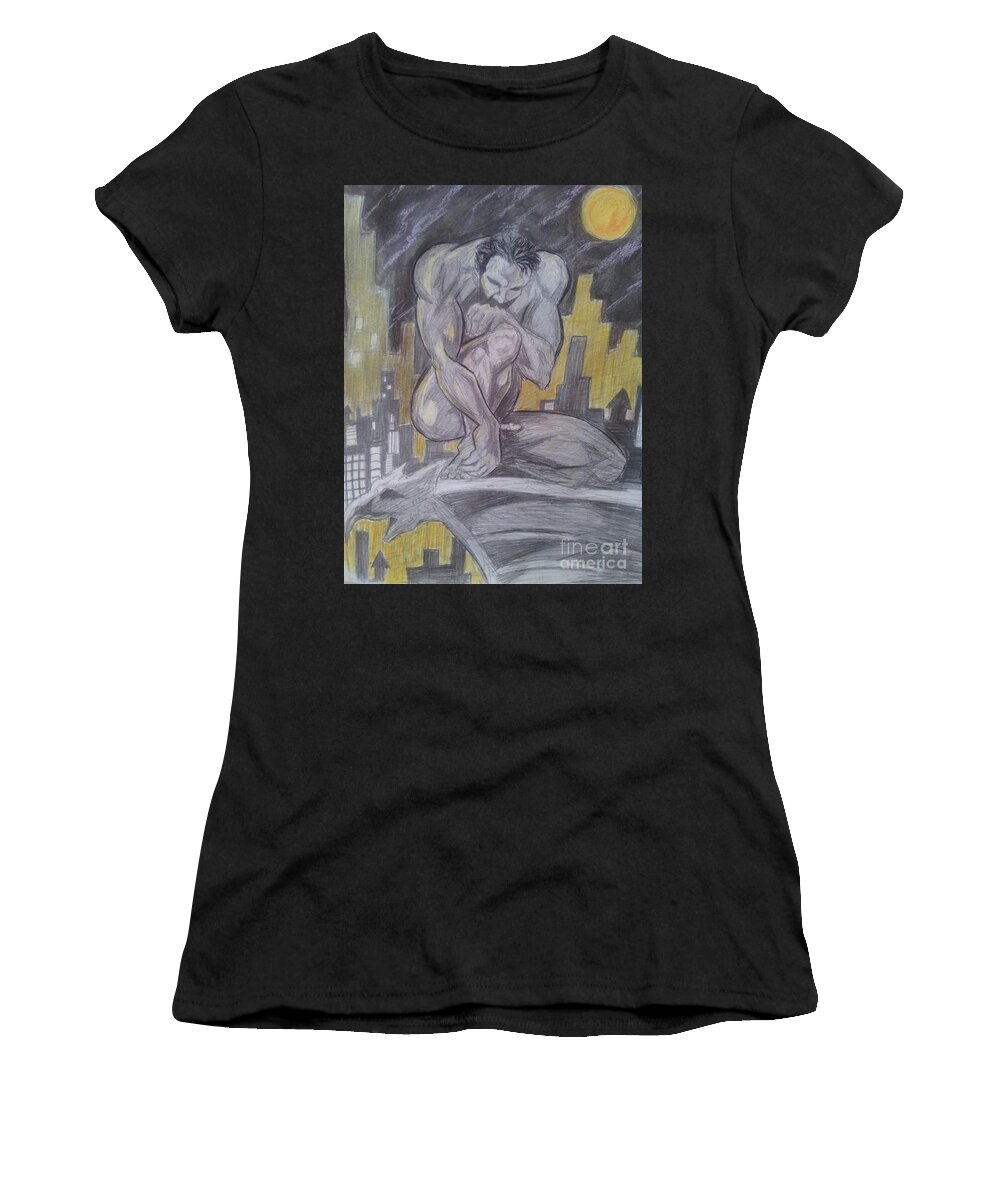 Nude Women's T-Shirt featuring the drawing Deep Thought by Mark Bradley