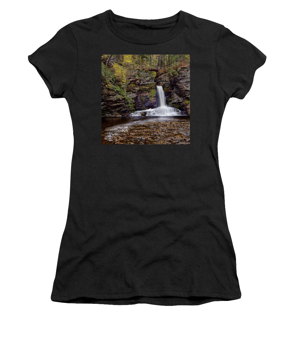 Water Fall Women's T-Shirt featuring the photograph Deer Leap Falls by Susan Candelario