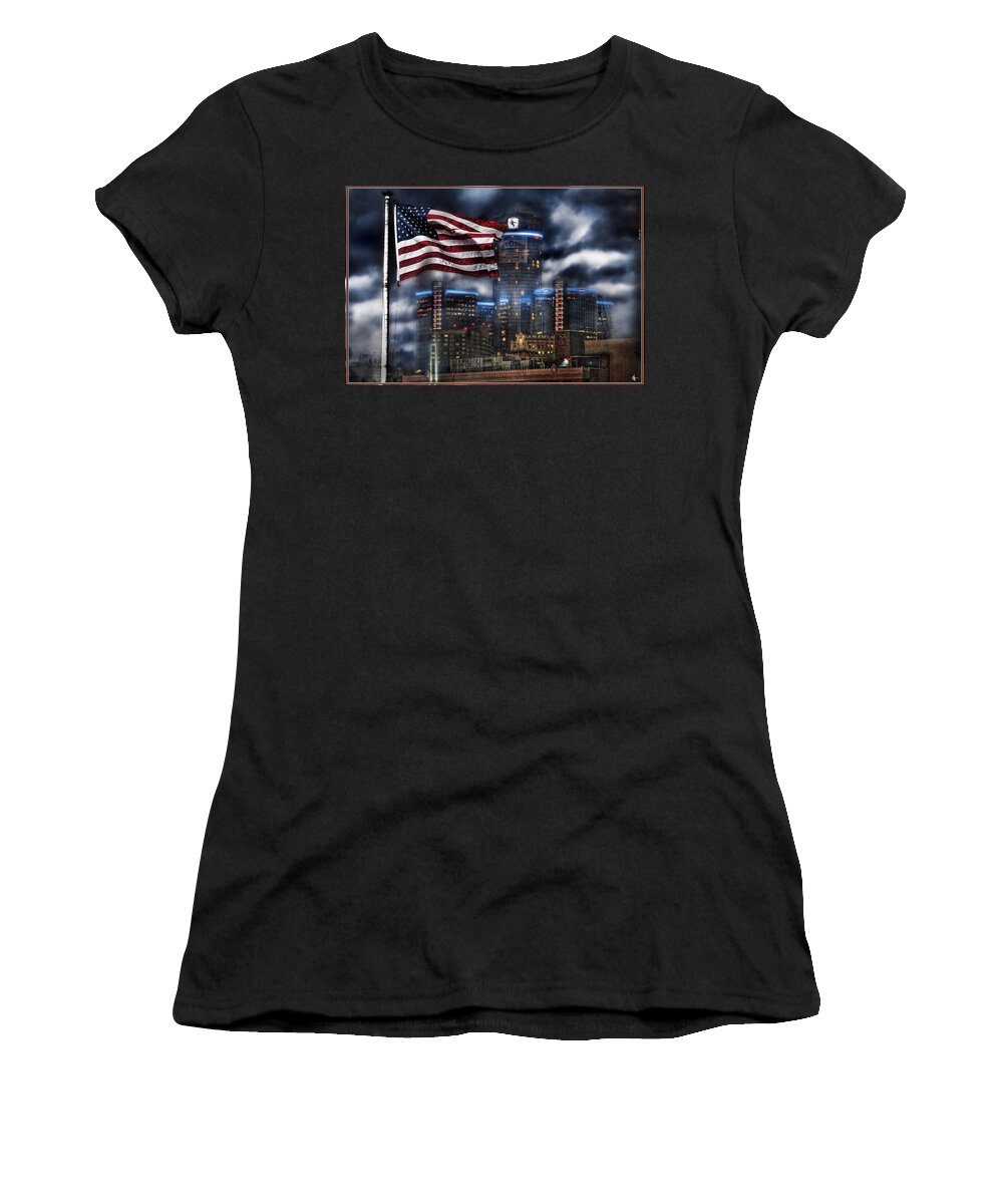 King Kong Women's T-Shirt featuring the photograph Detroit MI USA Flag by Nicholas Grunas
