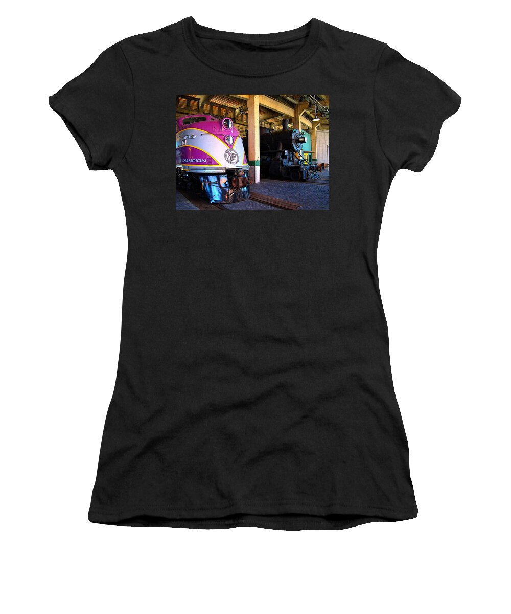 Fine Art Women's T-Shirt featuring the photograph Diesel and Steam by Rodney Lee Williams