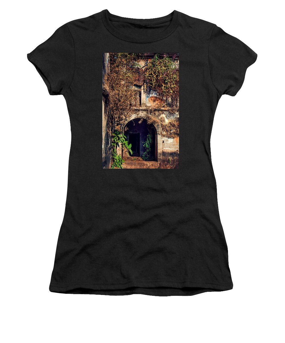 India Women's T-Shirt featuring the photograph Door at Old Portuguese House. Goa. India by Jenny Rainbow