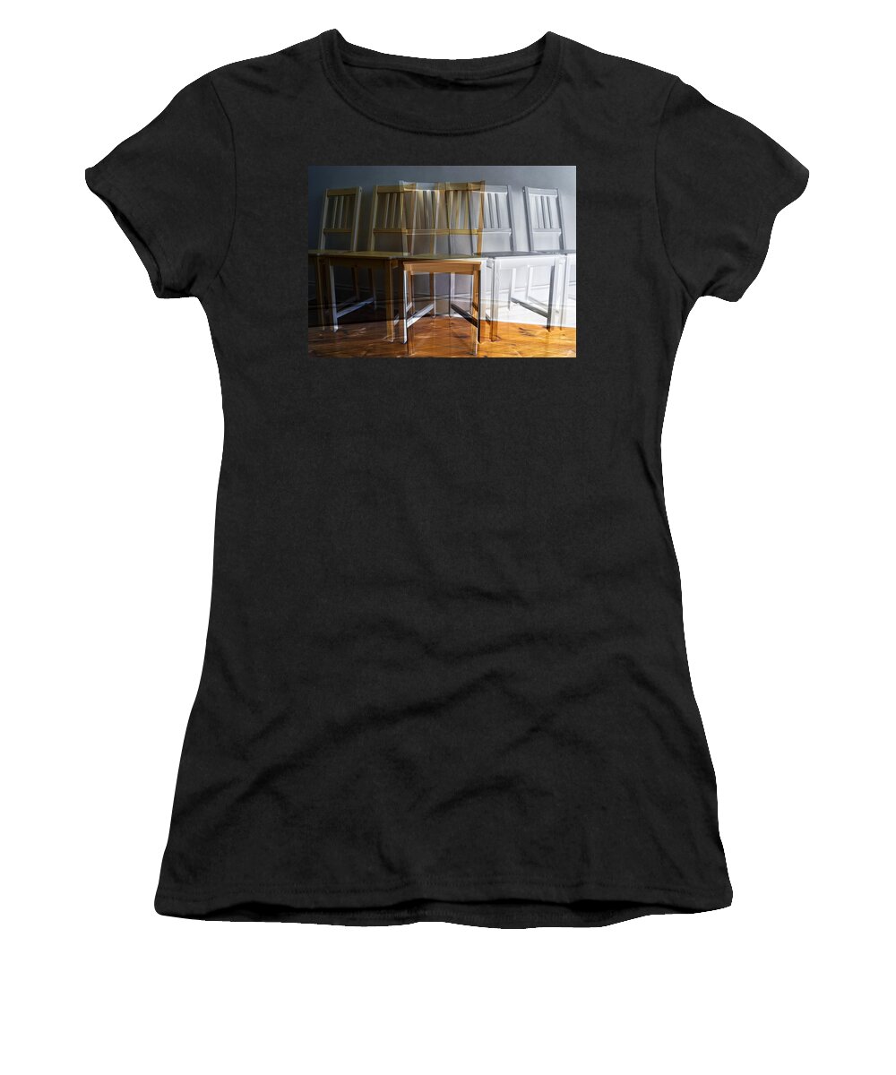 Abstract Women's T-Shirt featuring the photograph Duality With 3 Chairs by Wayne Sherriff