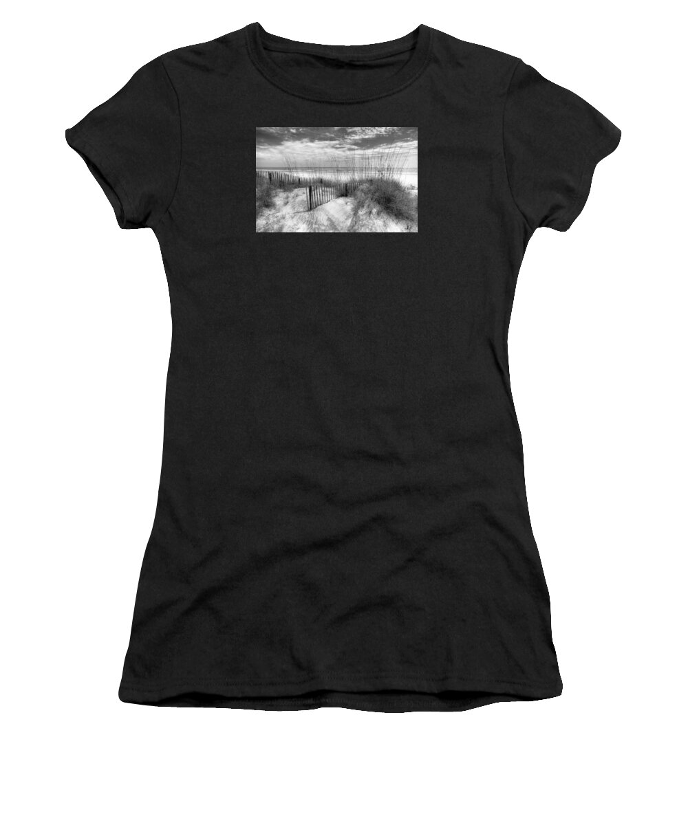 Clouds Women's T-Shirt featuring the photograph Dune Fences by Debra and Dave Vanderlaan