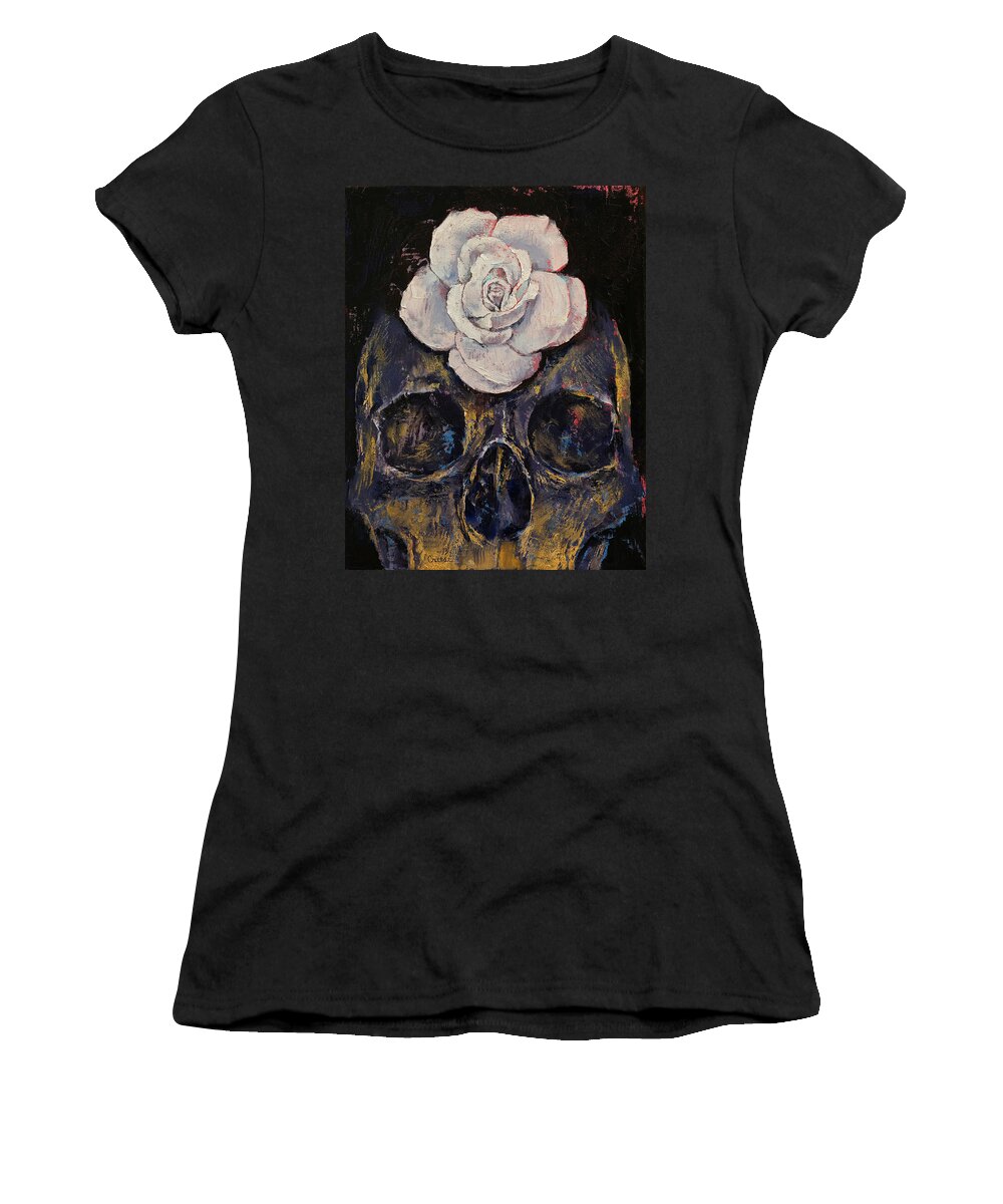 Skull Women's T-Shirt featuring the painting White Rose by Michael Creese