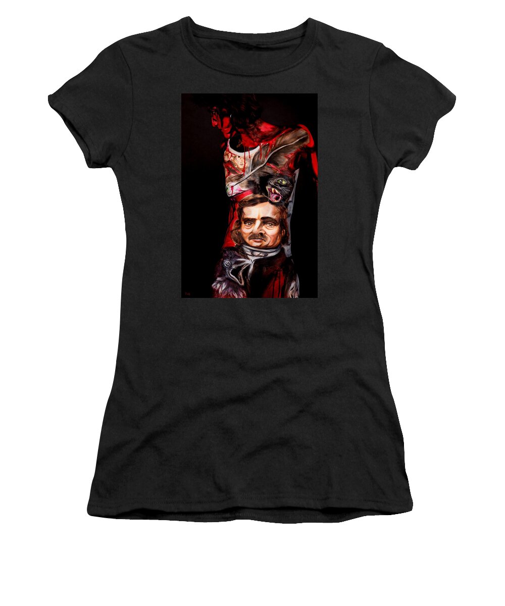 Edgar Allan Poe Women's T-Shirt featuring the photograph Edgar Allan Poe Tribute A by Angela Rene Roberts and Cully Firmin