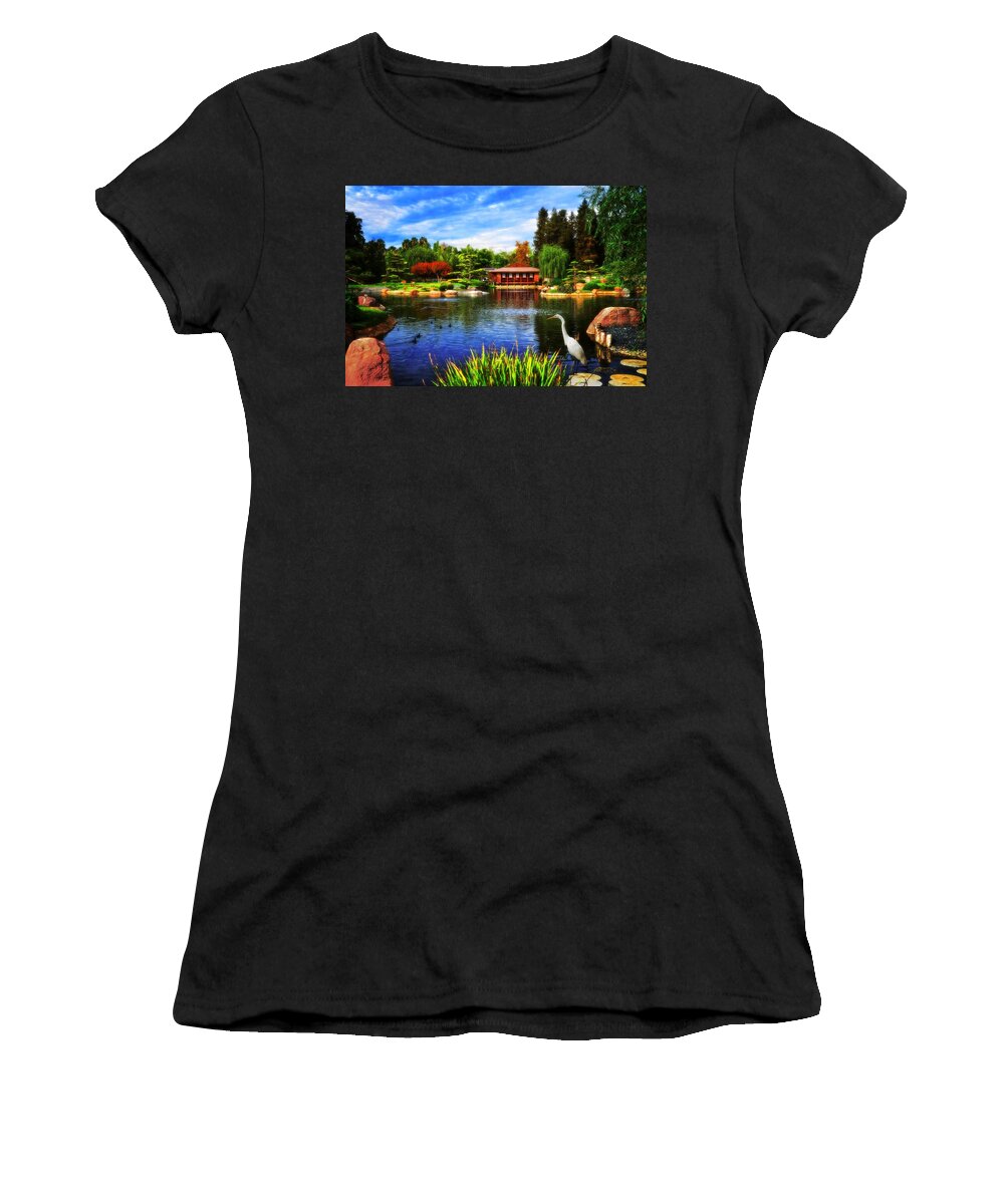 Egret Women's T-Shirt featuring the photograph Egret Garden by Lynn Bauer