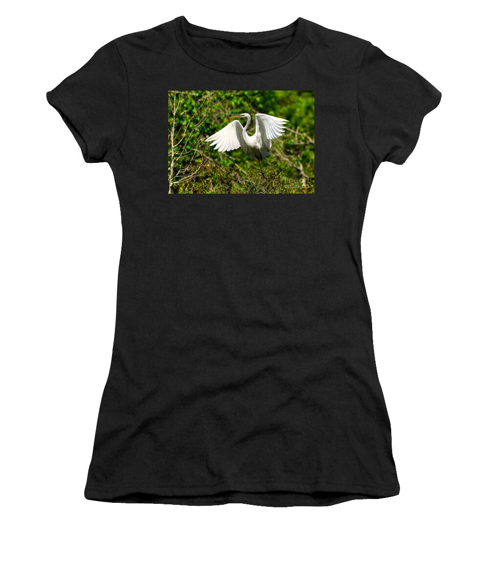Egret Women's T-Shirt featuring the photograph Egret In Evenings Light by Kathy Baccari
