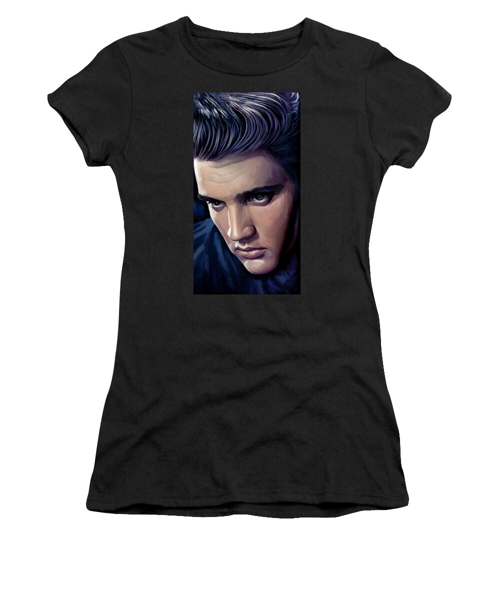 Elvis Presley Paintings Women's T-Shirt featuring the painting Elvis Presley Artwork 2 by Sheraz A