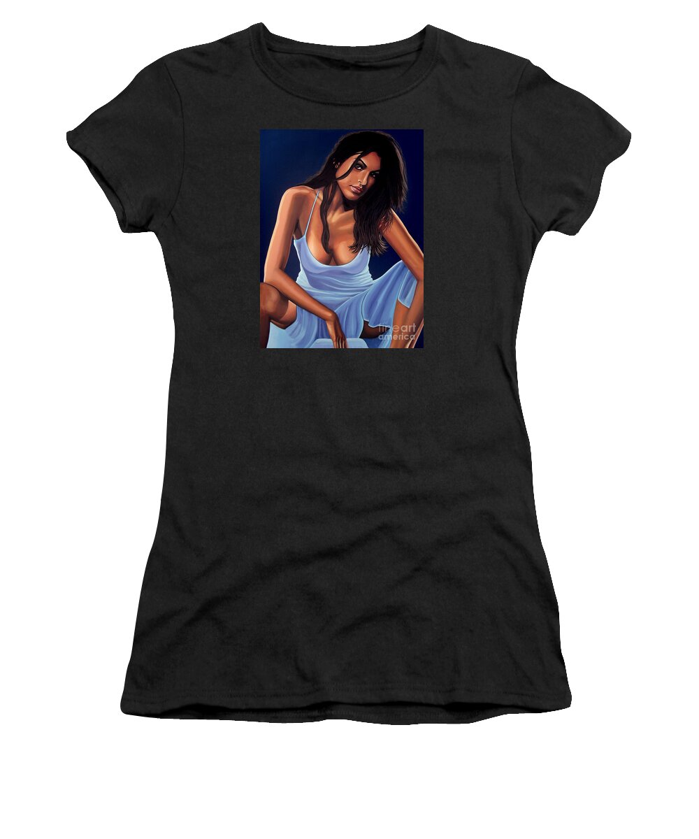 Eva Mendes Women's T-Shirt featuring the painting Eva Mendes Painting by Paul Meijering
