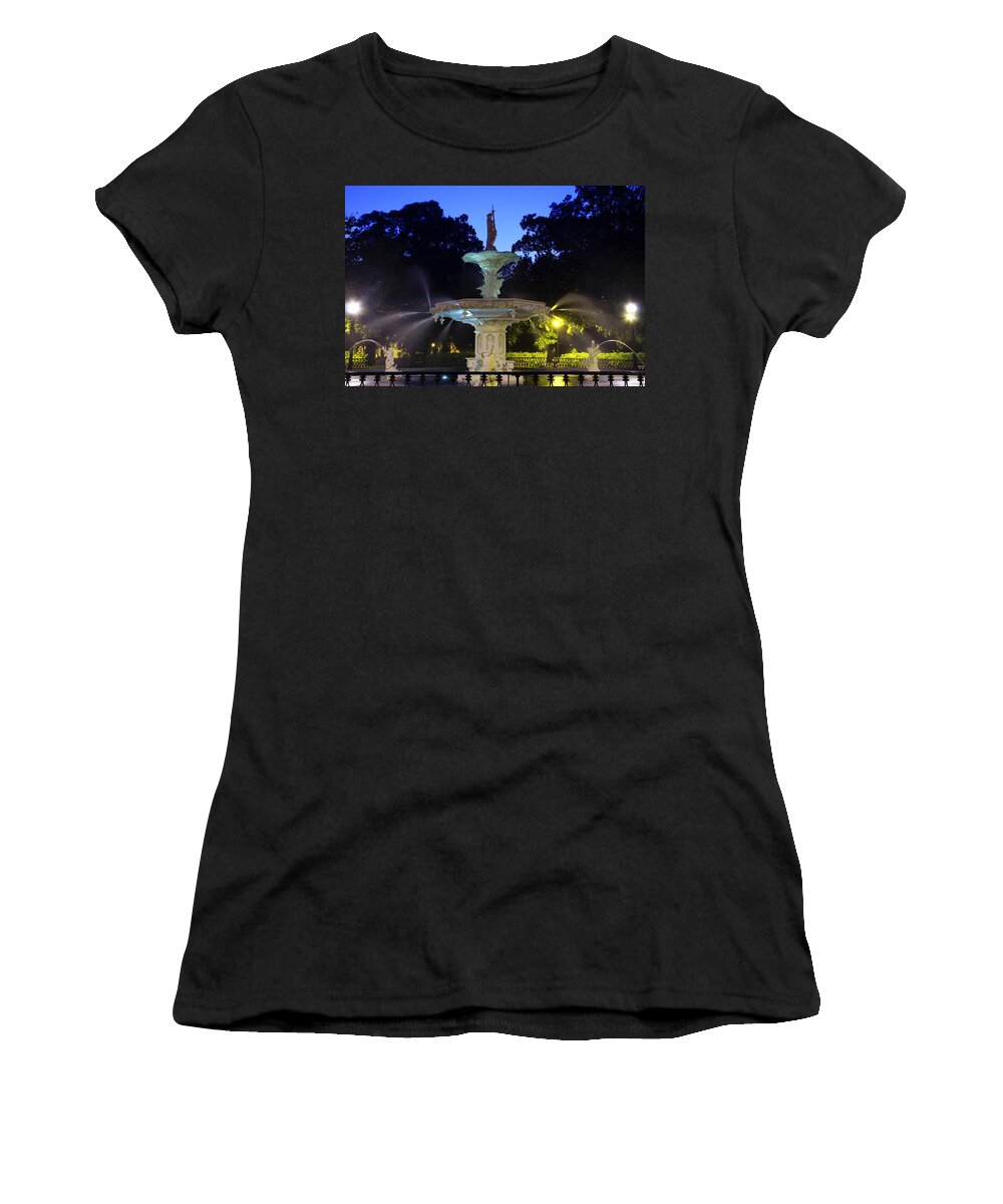 Steven Bateson Women's T-Shirt featuring the photograph Evening at Forsyth Park by Steven Bateson