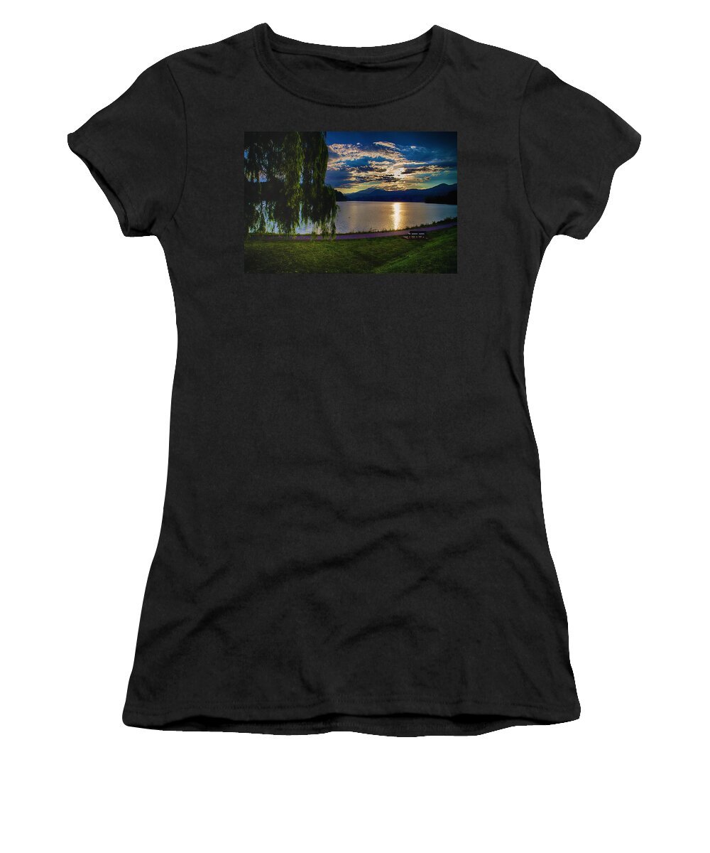 Mountain Lakes Women's T-Shirt featuring the photograph Evening sun kisses lake one last time by Dennis Baswell