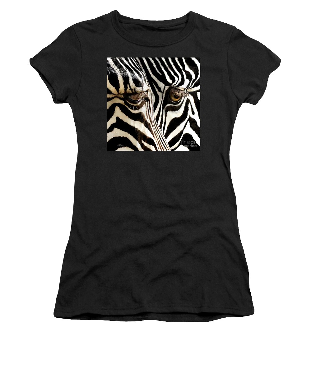 Zebra Women's T-Shirt featuring the photograph Eyes And Stripes Squared by Jennie Breeze