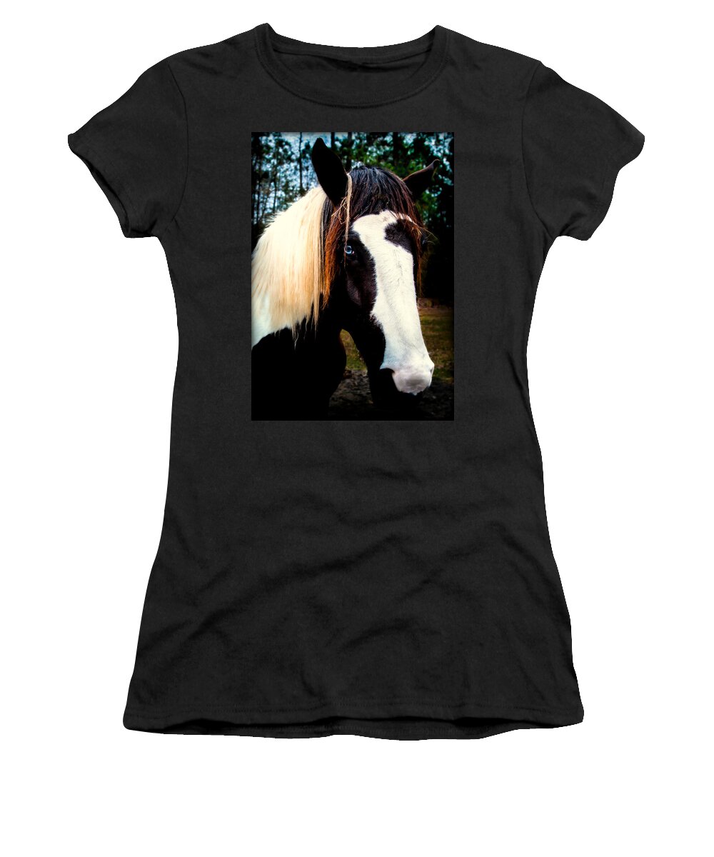 Blue Eyed Horses.horses Women's T-Shirt featuring the photograph EYES of BLUE by Karen Wiles