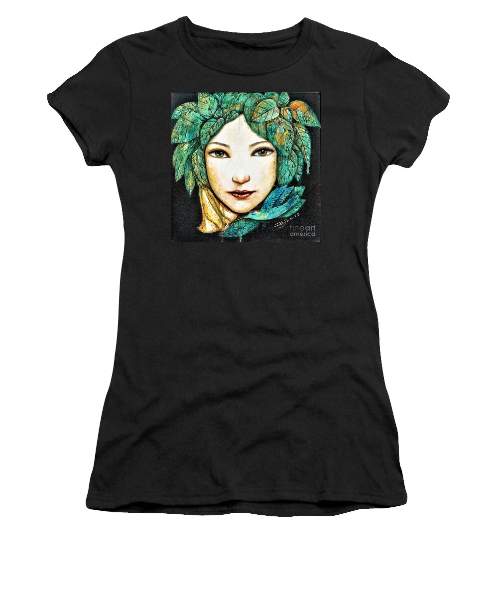 Shijun Women's T-Shirt featuring the painting Eyes of the Forest by Shijun Munns
