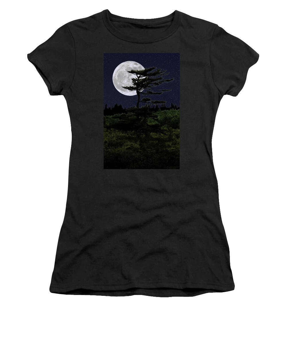 Tree In Silhouette Women's T-Shirt featuring the photograph Favorite Tree in Full Moon Silhouette by Marty Saccone