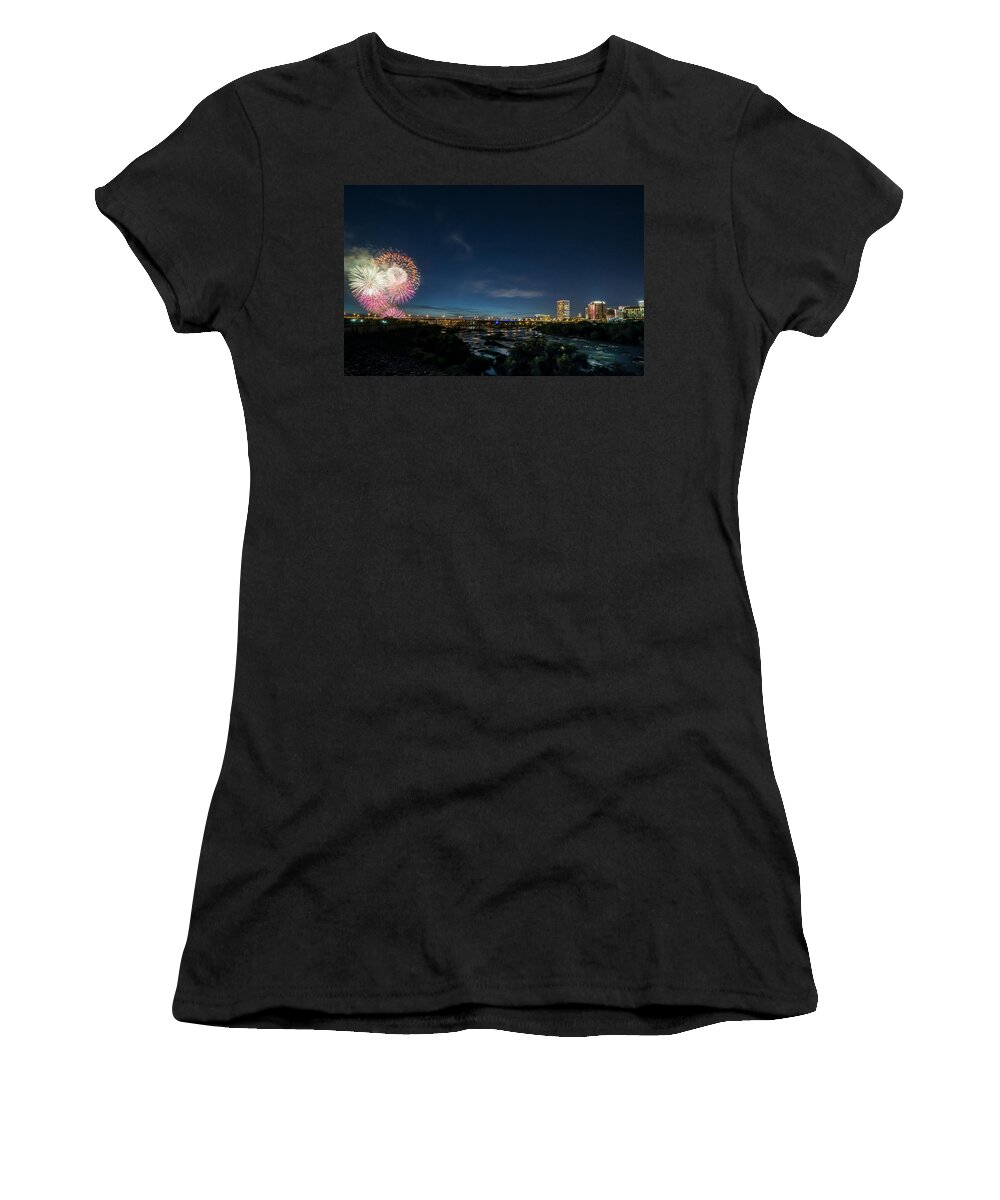 Richmond Women's T-Shirt featuring the photograph Firworks on the James by Stacy Abbott