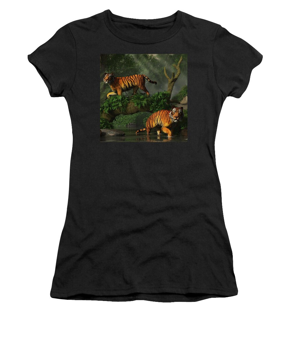 Tiger Women's T-Shirt featuring the digital art Fishing Tigers by Daniel Eskridge