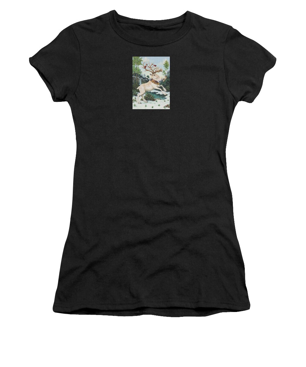 Christmas Women's T-Shirt featuring the painting Five Gold Rings by Lynn Bywaters