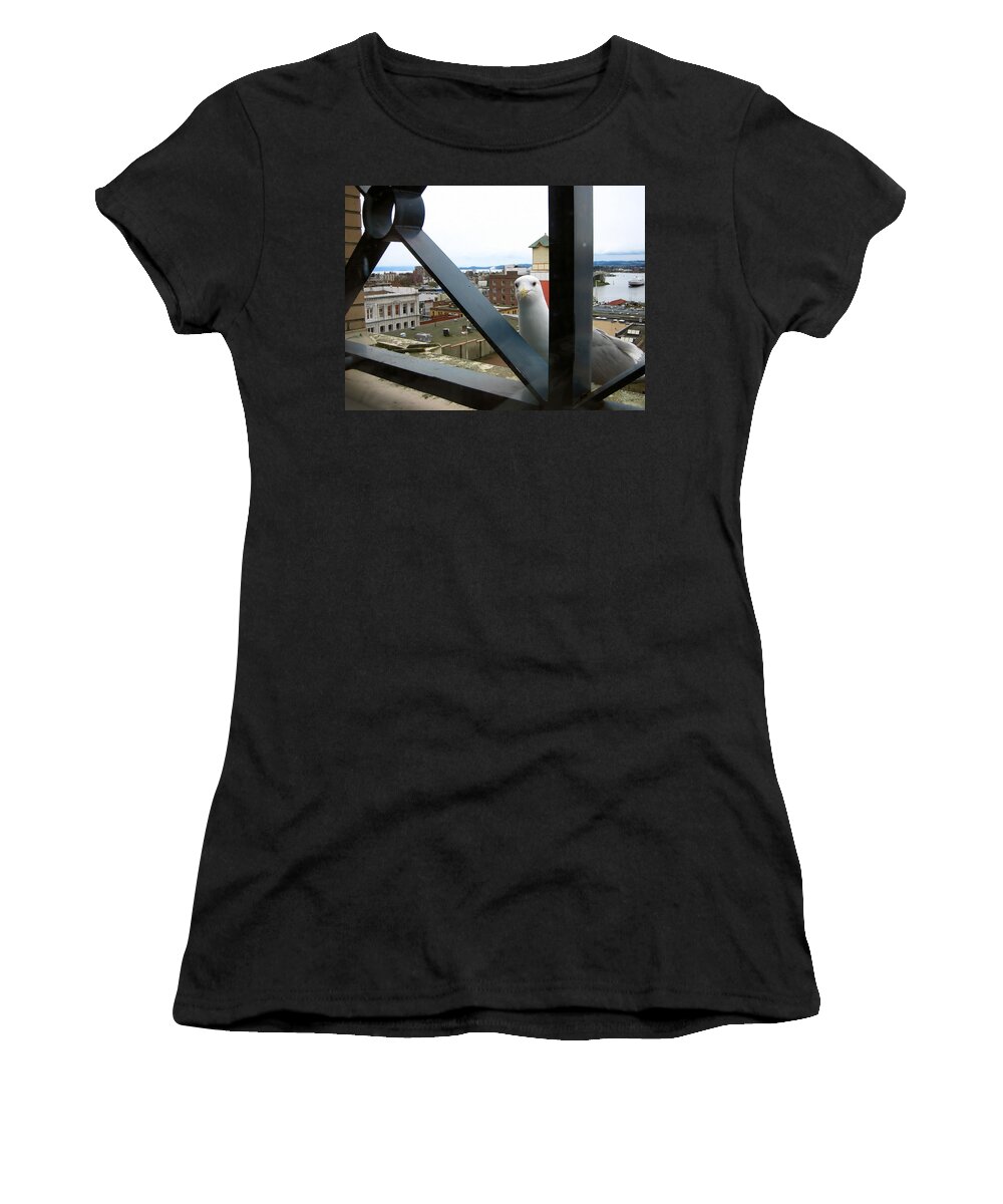 Seagull Women's T-Shirt featuring the photograph Flew in for lunch by Cheryl Hoyle