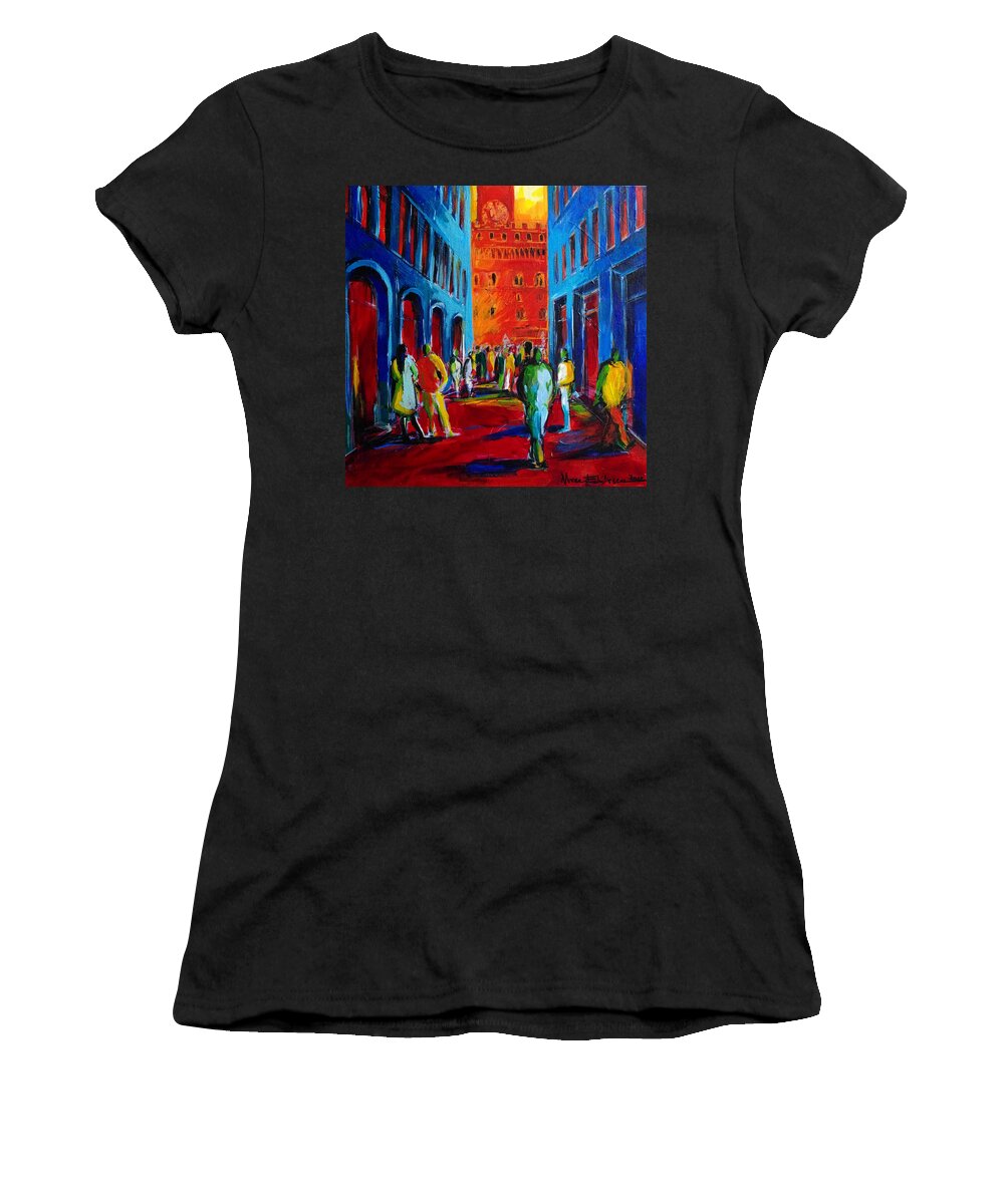 Florence Sunset Women's T-Shirt featuring the painting Florence Sunset by Mona Edulesco
