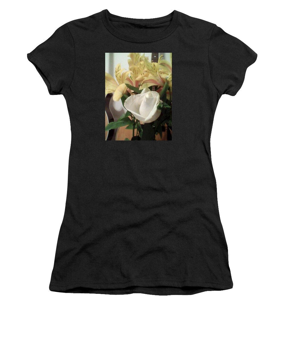 White Rose Women's T-Shirt featuring the photograph Flowery Notes by Suzanne Berthier