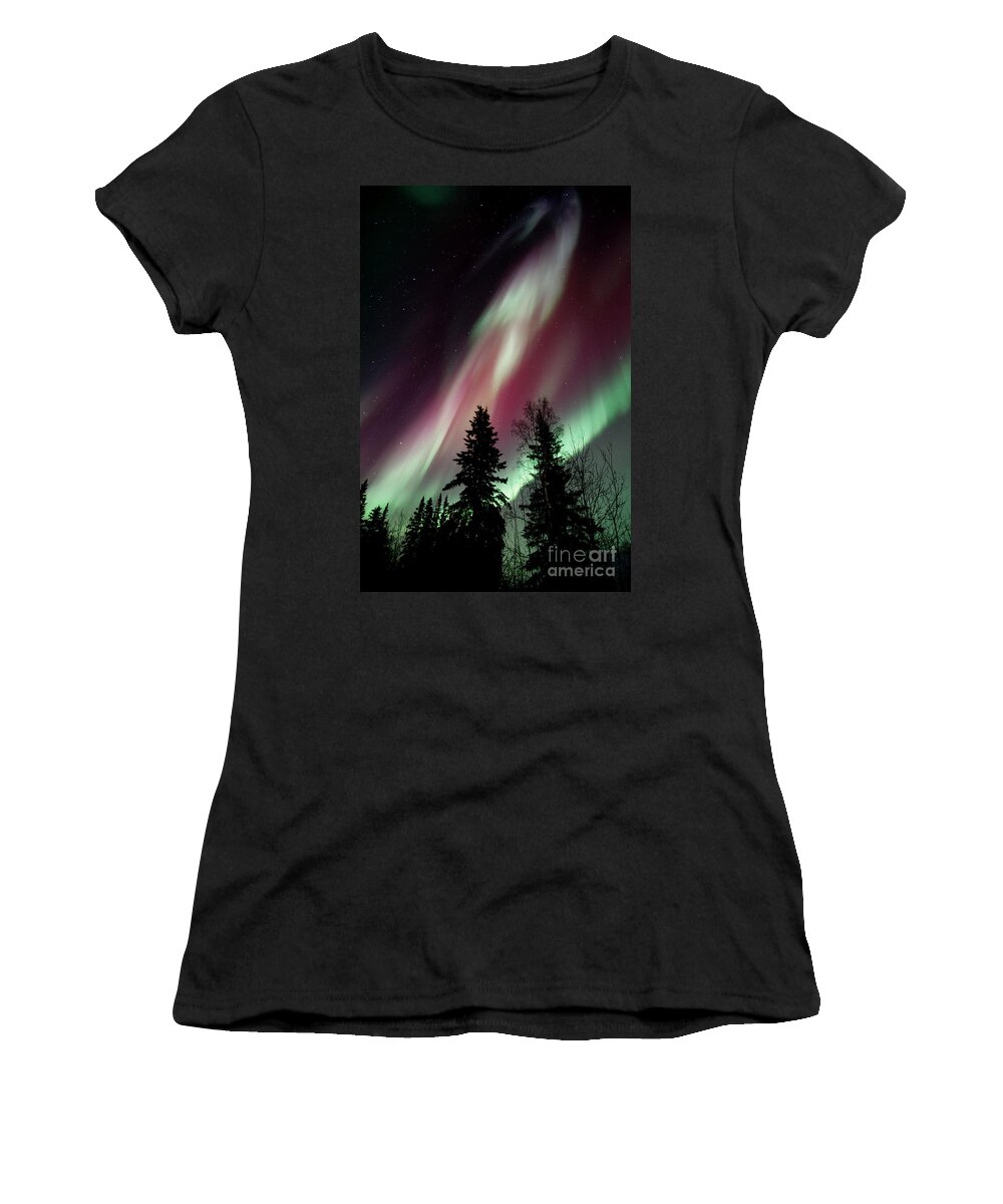 Northern Light Women's T-Shirt featuring the photograph Flowing Colours by Priska Wettstein