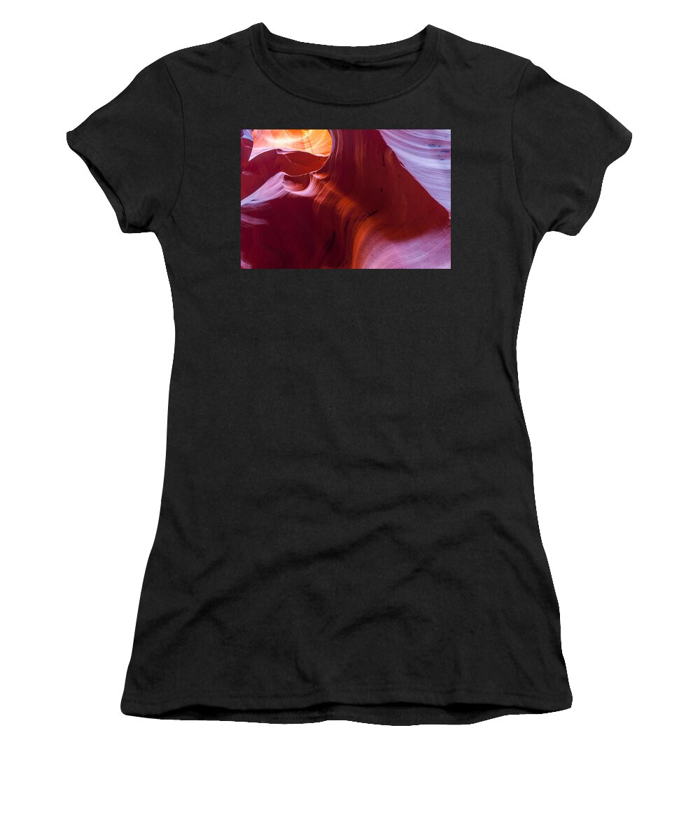 Antelope Canyon Women's T-Shirt featuring the photograph Fluorescent Rocks by Jason Chu