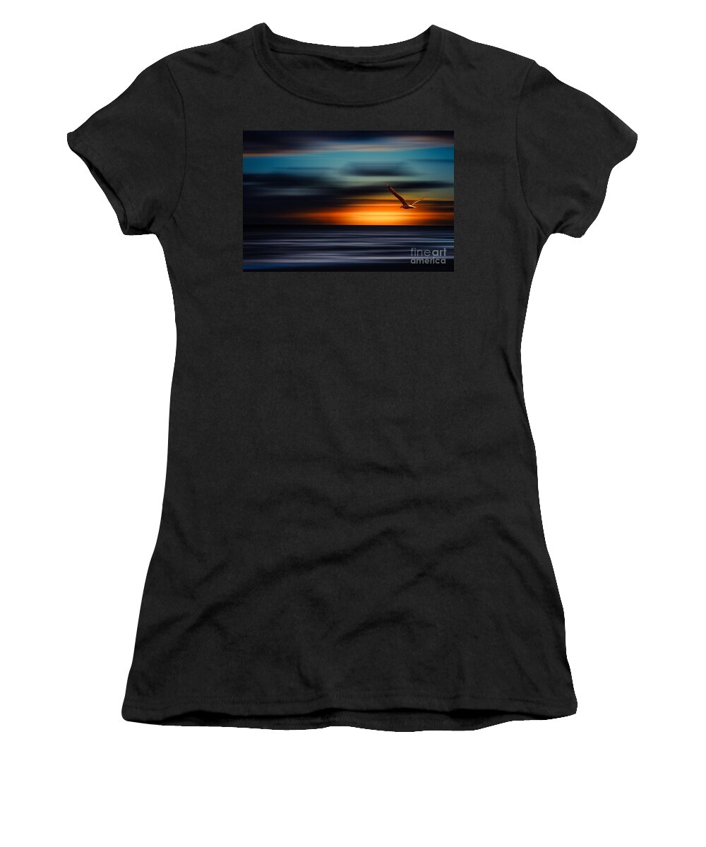 Sylt Women's T-Shirt featuring the photograph Flying Into The Sunset by Hannes Cmarits