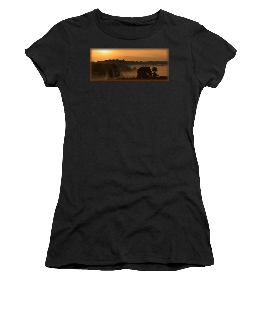 Valley Forge Women's T-Shirt featuring the photograph Foggy morning at Valley Forge by Michael Porchik