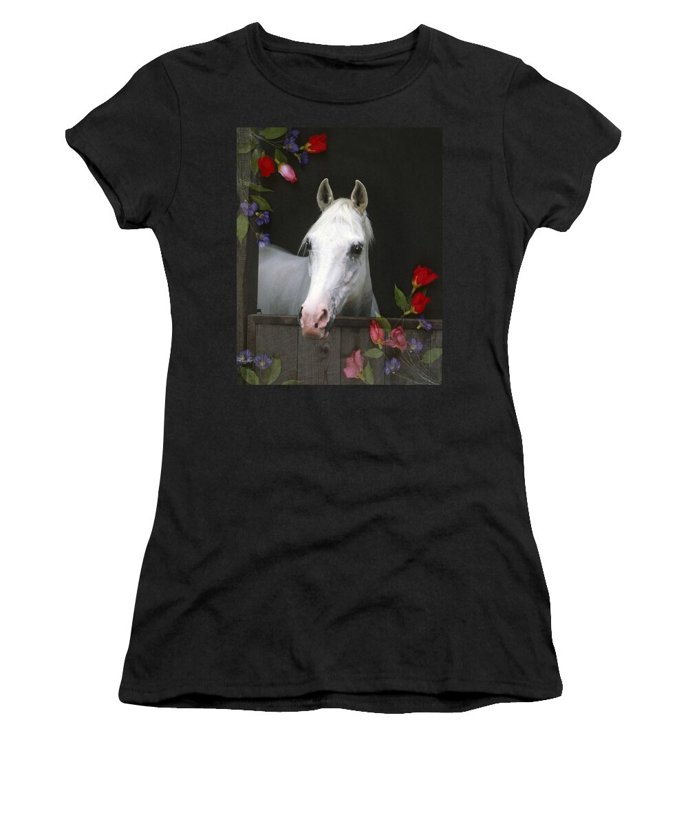 Horses In Roses Women's T-Shirt featuring the painting For the Roses by Melinda Hughes-Berland