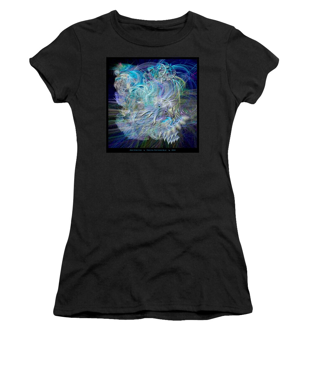 Blue Women's T-Shirt featuring the digital art Fractal Feathers Blue by Ann Stretton