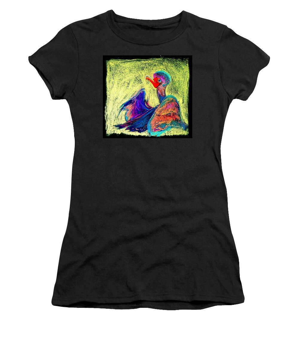 Art Women's T-Shirt featuring the painting Funky Cormorant Baby Wing Dance Art Prints by Sue Jacobi