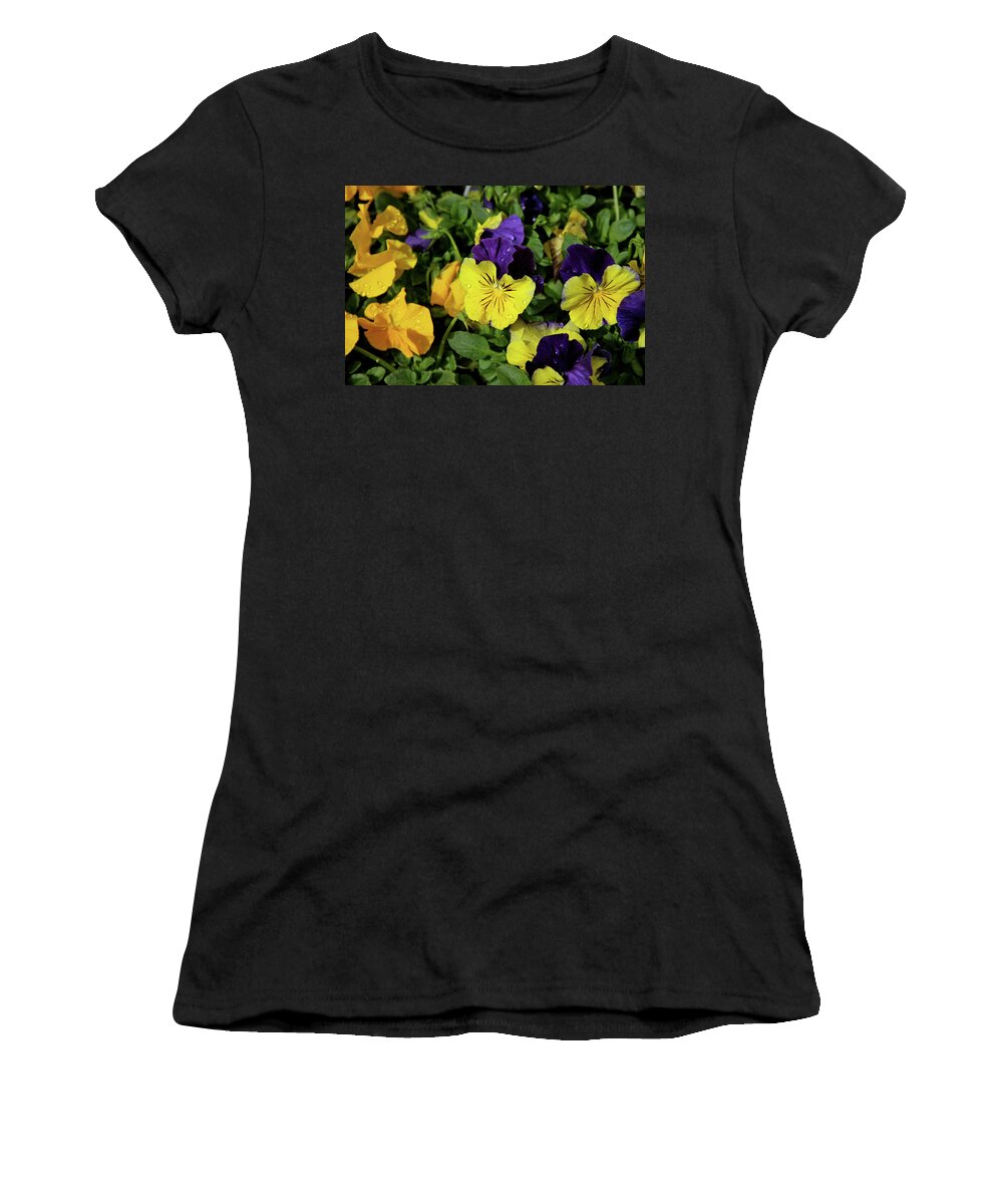 Giant Garden Pansies Women's T-Shirt featuring the photograph Giant Garden Pansies by Ed Riche