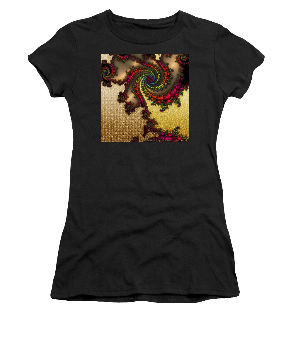 Flowers Women's T-Shirt featuring the digital art Gilded Fractal 10 by Ann Stretton