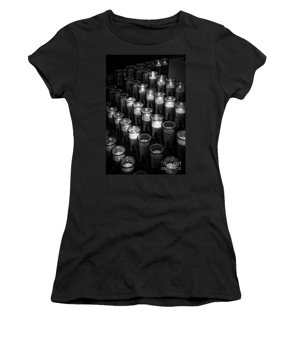 Altar Women's T-Shirt featuring the photograph Glowing candles in a church by Edward Fielding