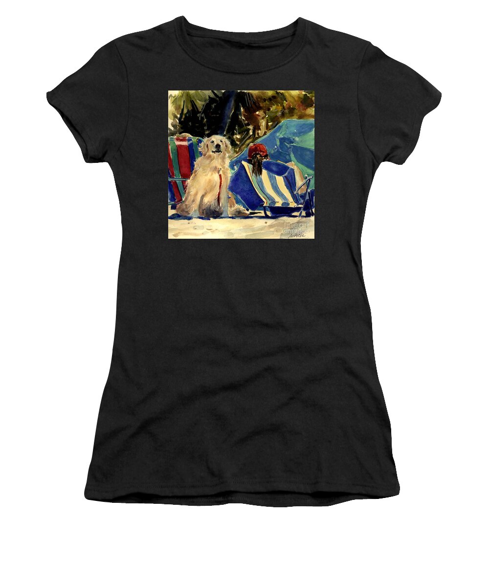 Golden Retriever Women's T-Shirt featuring the painting Golden Beach by Molly Poole