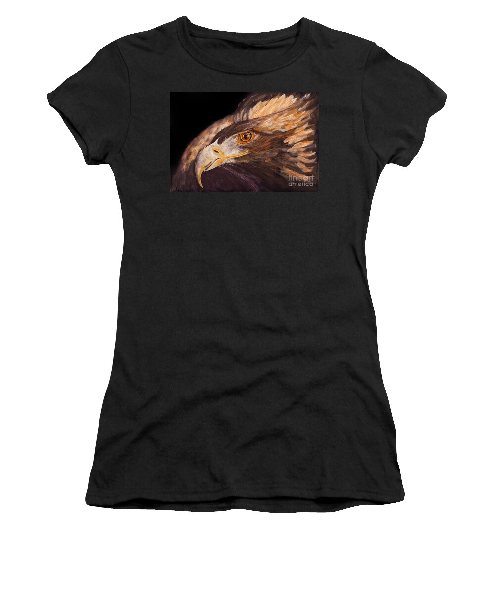 Eagle Women's T-Shirt featuring the painting Golden eagle close up painting by Carolyn Bennett by Simon Bratt