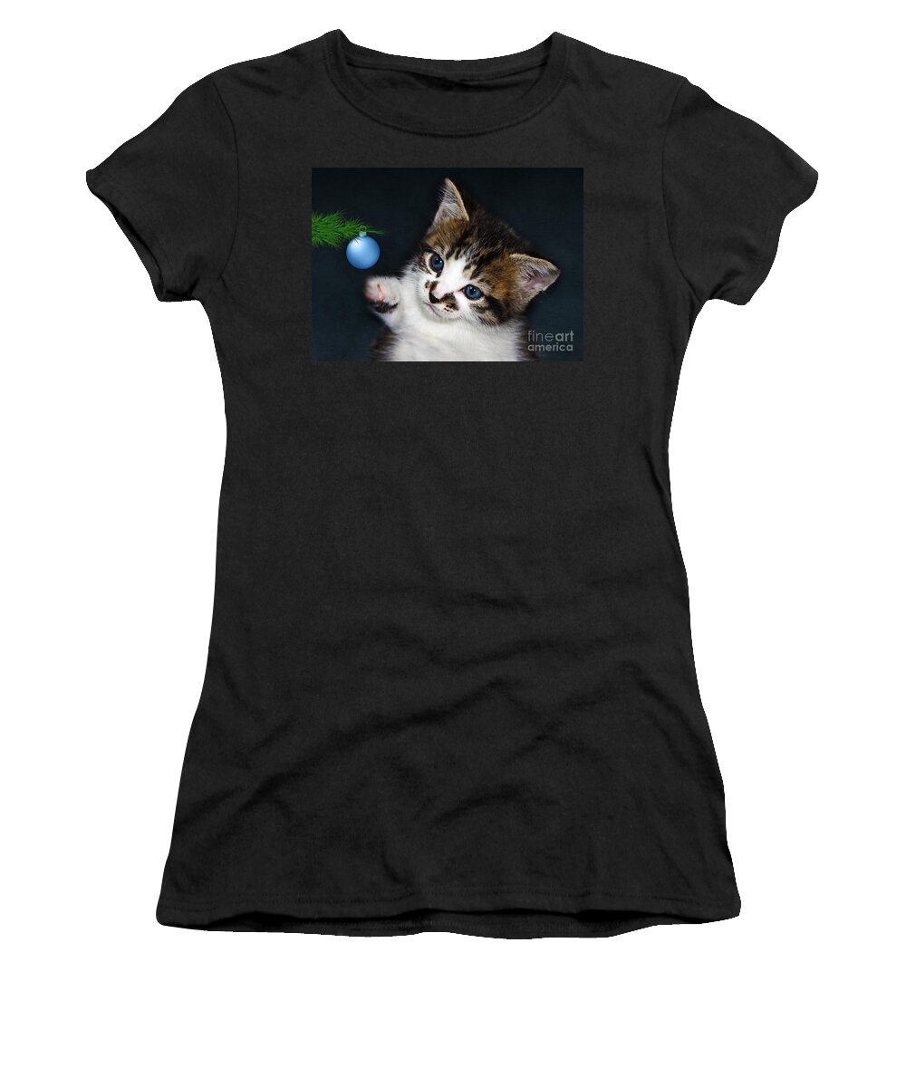 Christmas Women's T-Shirt featuring the photograph Gorgeous Christmas Kitten by Terri Waters