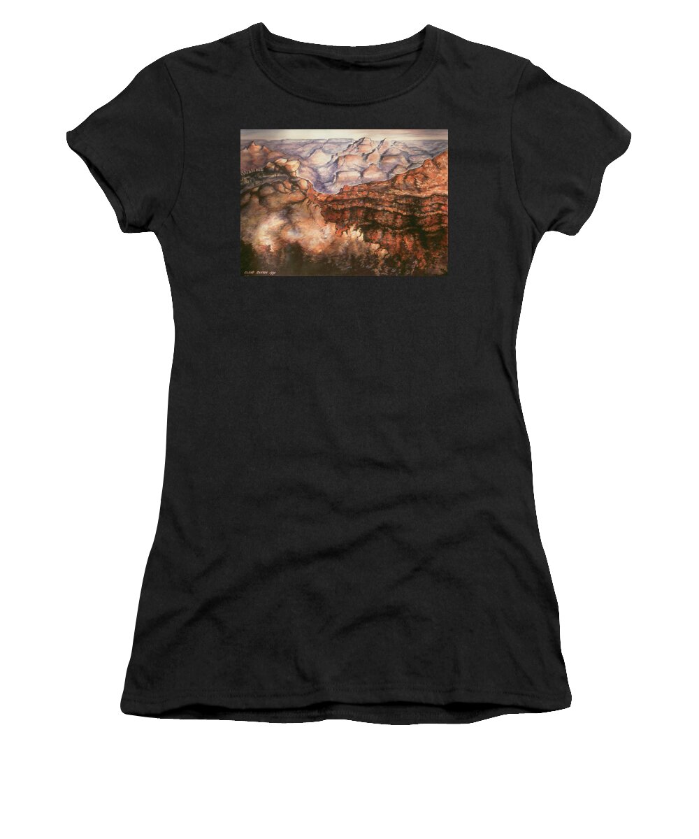 Grand+canyon Women's T-Shirt featuring the painting Grand Canyon Arizona - Landscape Art Painting by Peter Potter