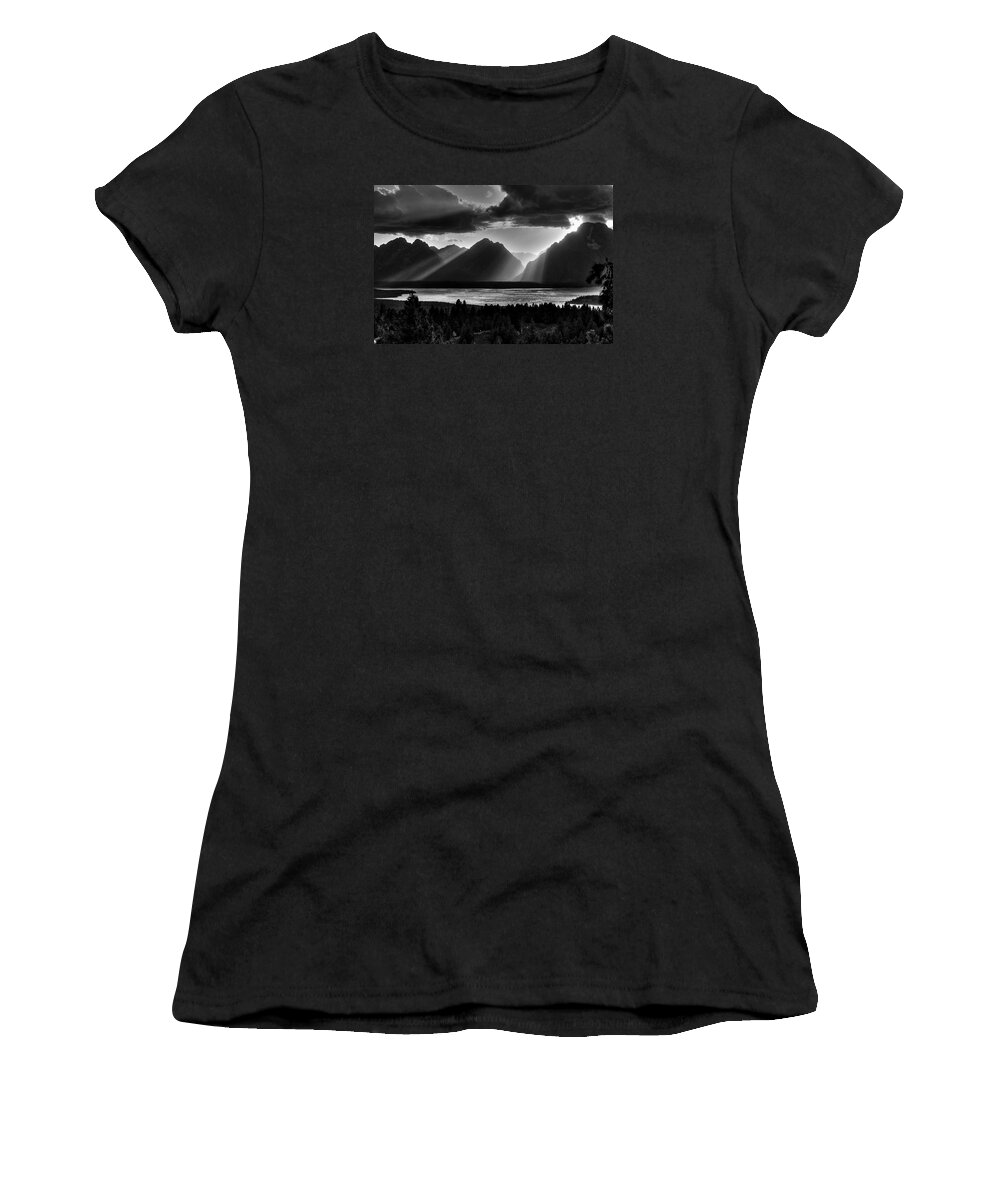 Grand Teton Mountains Women's T-Shirt featuring the photograph Grand Teton Light Beams by Aidan Moran