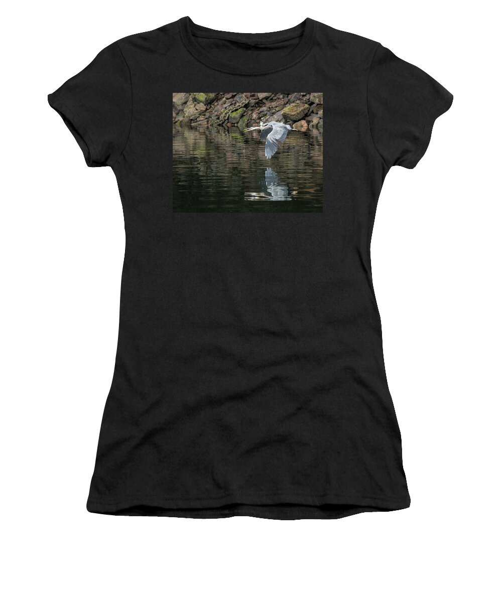 Heron Women's T-Shirt featuring the photograph Great Blue Heron Reflections by Jennifer Casey