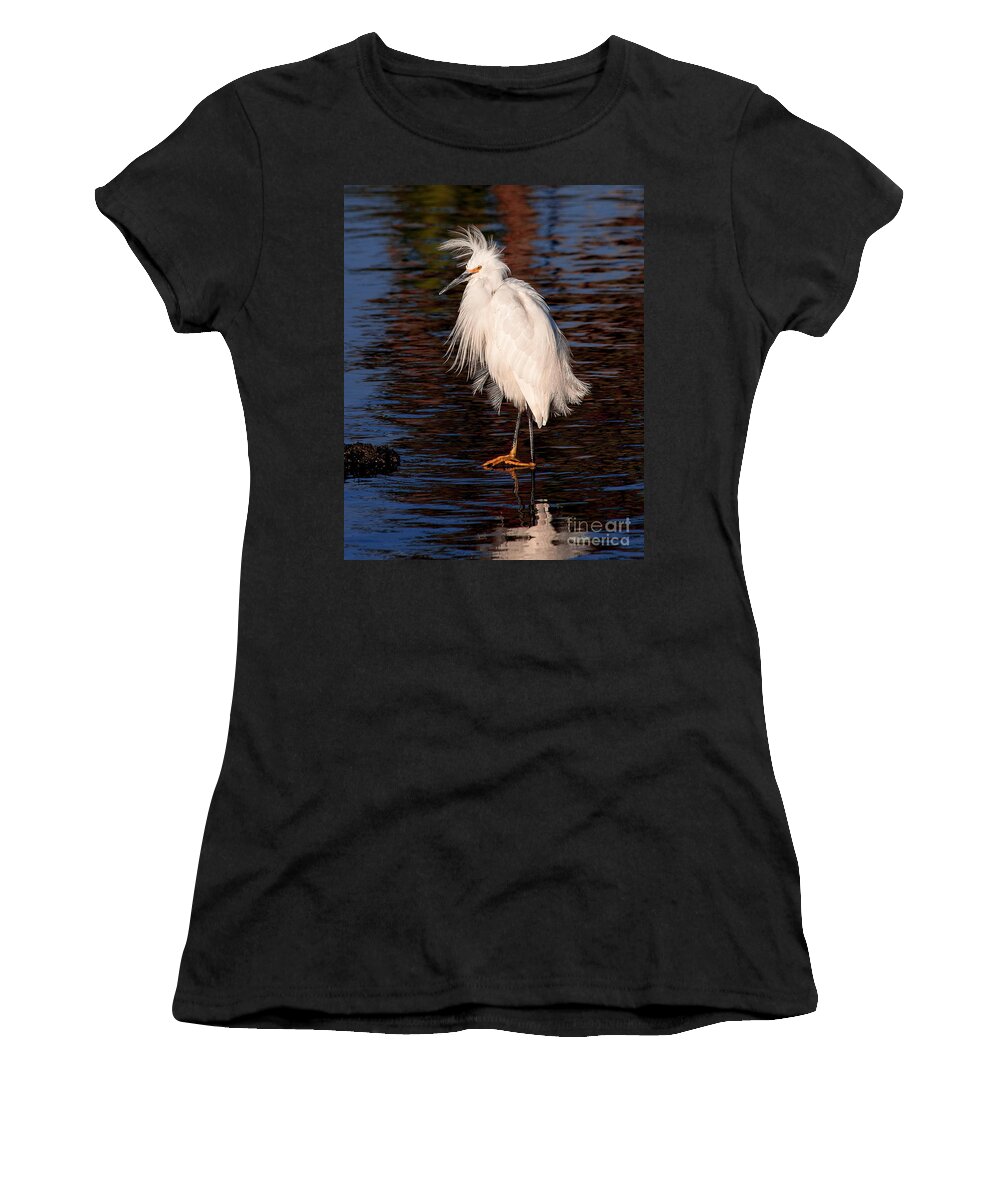 Great Egret Bird Photographs Women's T-Shirt featuring the photograph Great Egret Walking On Water by Jerry Cowart