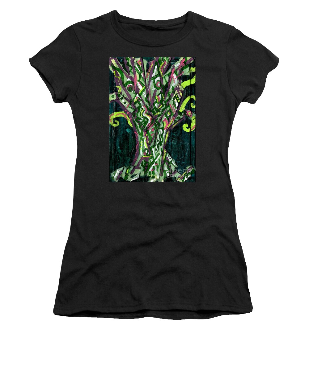 Tree Women's T-Shirt featuring the painting Green Tree With Pink Watercolor by Genevieve Esson