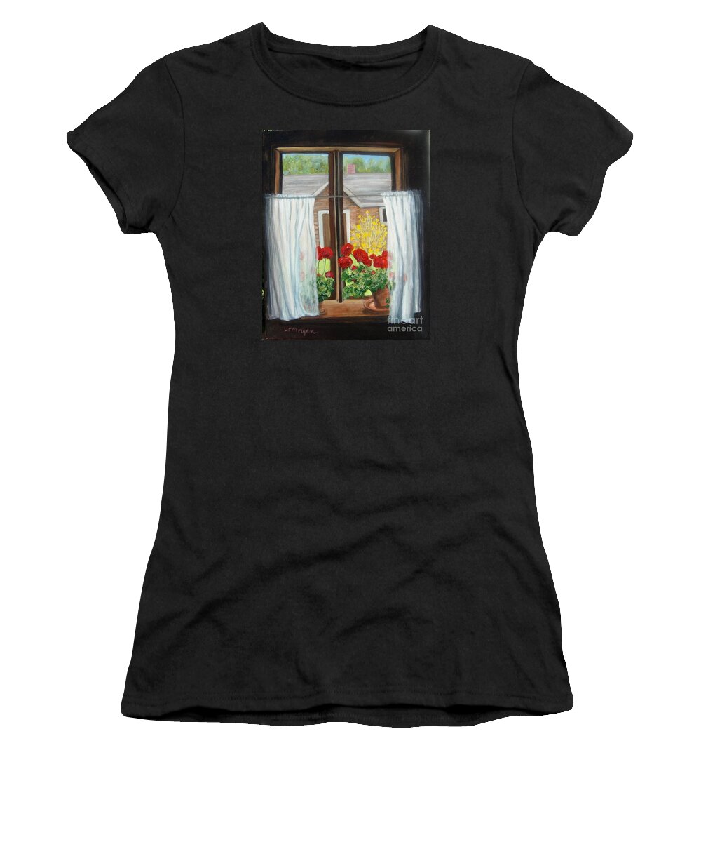Windows Women's T-Shirt featuring the painting Greet the Day by Laurie Morgan