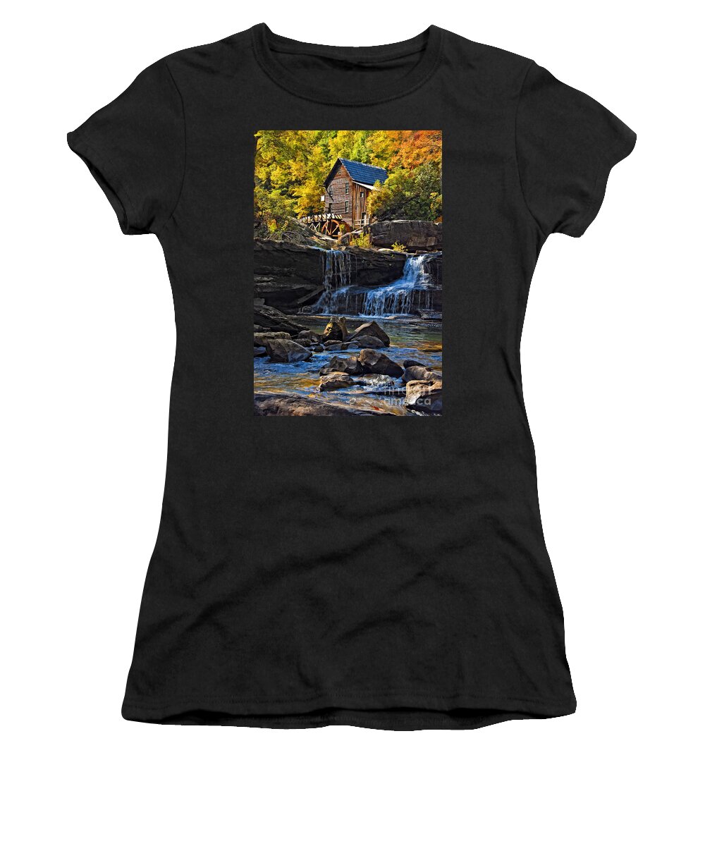 Gristmill Women's T-Shirt featuring the photograph Grist Mill in Babcock State Park West Virginia by Kathleen K Parker